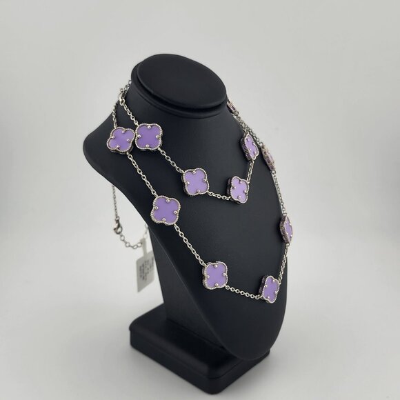 Brand New 925Sterling Silver Purple Clover 2pc Jewelry Set - Necklace & Bracelet - Picture 3 of 13